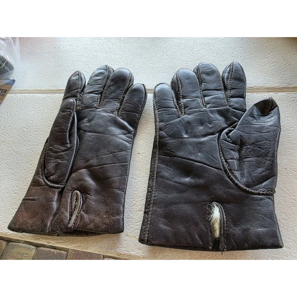 Fownes Leather Gloves Small Brown WPL 9522 Fur Lining Unisex
